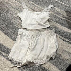 Elegant White Lace Trim Sleepwear Set